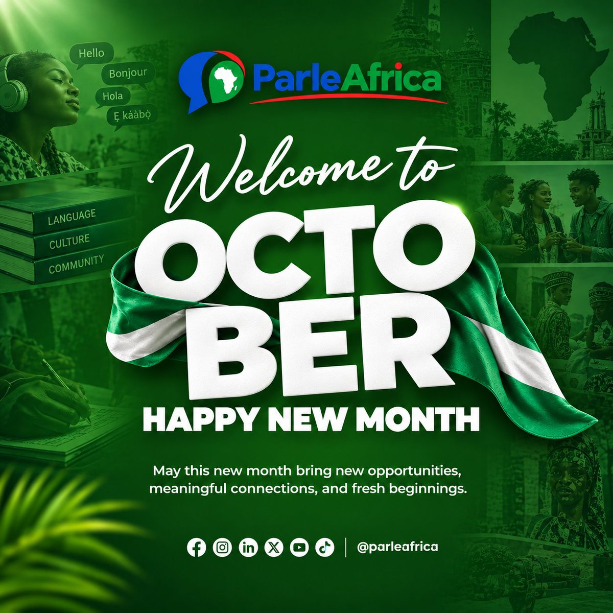 parleafrica's tweet photo. 🇳🇬 Hello, October!

A new month, a new chapter, and a celebration of freedom, unity, and the Nigerian spirit. 💚

Happy New Month &amp; Happy Independence Day, Nigeria! 🇳🇬✨

From all of us at ParleAfrica. 🌍

#HappyNewMonth #IndependenceDay #ParleAfrica https://t.co/CN0B7ZNBgb