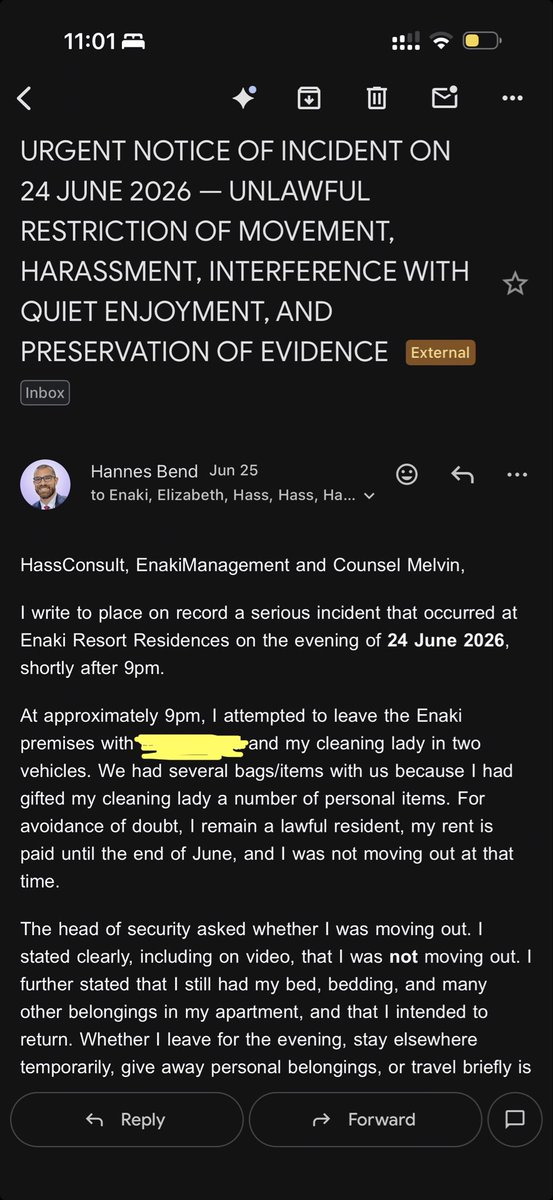 hnnsbnd's tweet photo. Kenya - is there any place that’s safe?
I was basically taken hostage - I had my movements restricted by HassConsult at their Enaki Town property.
After I reported my neighbor, thomas ogutu, scammed and threatened my life, and walks around with a gun…they have been trying to get arrested: me!

They even said ogutu, who walks around with a loaded gun, is part of their leadership in their cease and desist letter.
I paid over $10k+ in advance rent, and had no issues but provided even free workshops at Enaki worth $5k+.
When they didn’t restrict ogutu to come near me or not wear his gun, I posted factually accurate on tiktok and Google Maps. People told me with the corruption I faced at police/DCI, public posts would scare them and ogutu from harming me.
Then they sued me after sending me attached cease and desist.

After a temporary order was granted, they started to harass me by not allowing me and my team to leave the Enaki Town property unlawfully.
I had to call the German Embassy at night to leave and come back freely to my apartment.

They later said ogutu is not part of their team…yeah, sure…but he still lives there while I had to move out of fear for my life.
And they started their harassment while knowing I was not only had my life threatened but was (and am still) mourning the recent passing of my beloved mother.

Super aggressive and absolutely cruel lawyer and leadership team at HassConsult.
And don’t give them a negative Google Maps review. They might not be able to sue that many people.

Every criminal and con man needs the environment to thrive in.
HassConsult and Enaki Town provided the perfect high net worth victim pond for con man ogutu to fish in.
And they’re just as bad imho, so many residents complain. Am just the only speaking up.

Also check this website with more complaints from residents: