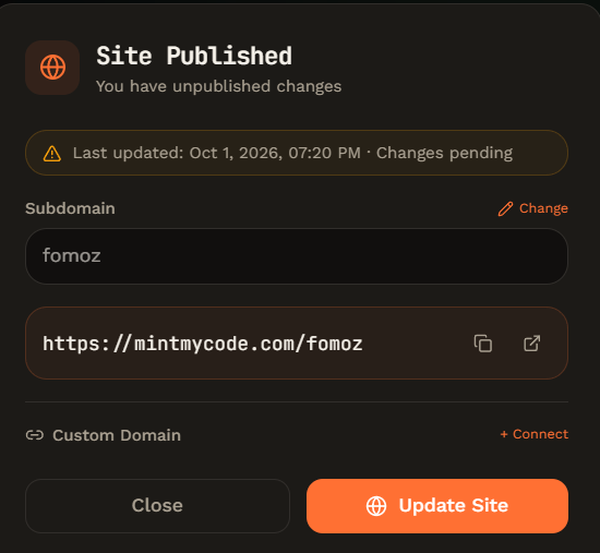 MintMyCode's tweet photo. Projects can now be published directly from MintMyCode and hosted under our domain.

Build → publish → live.

Custom domain support is next and will be available shortly.

test preview: https://t.co/iG0XezLC8k https://t.co/lbmx1J812R