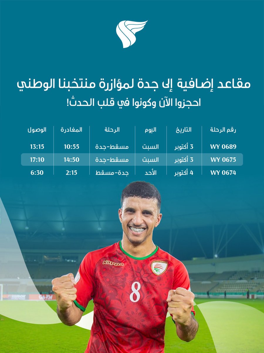 omanair's tweet photo. نحلق بجماهير الأحمر نحو نصف النهائي ⚽️🇴🇲

احجز رحلتك الآن عبر https://t.co/ruVkue4qa4

#الطيران_العماني
#خليجي_الديار_العربية27 https://t.co/VU4iuuVHTU