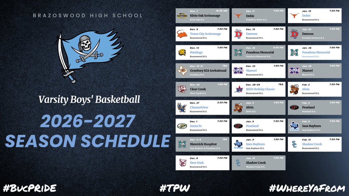 BWood_Hoops's tweet photo. It’s here…our 2026-27 season schedule has arrived‼️
Which game are you looking forward to?
#BucPRiDE 🏴☠️
#WhereYaFrom https://t.co/nChCodflPt