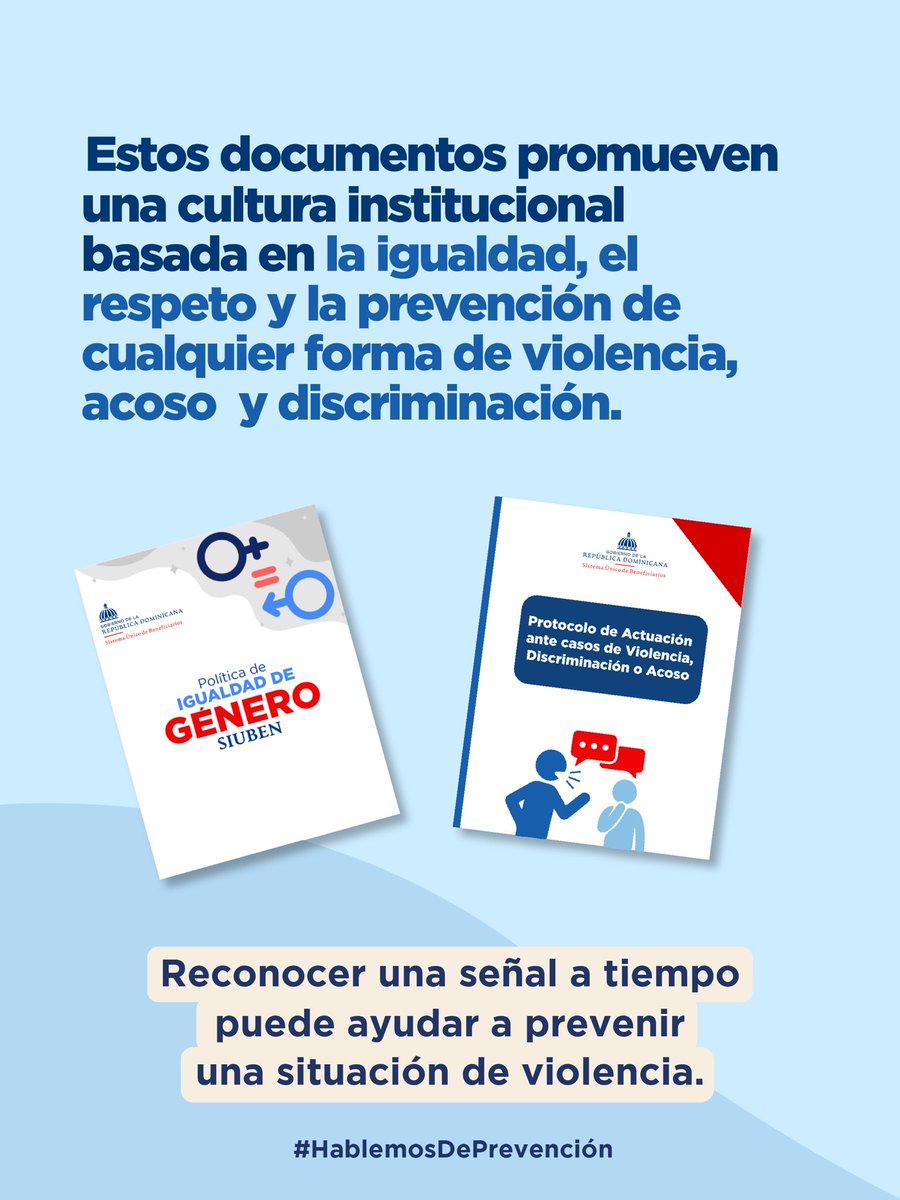 SiubenRD's tweet photo. En SIUBEN nos unimos a la campaña #HablemosDePrevención .

Reafirmamos el compromiso de prevenir, sensibilizar sobre las diferentes formas de violencia, promoviendo una cultura donde todas las personas puedan desarrollarse con dignidad y respeto.

@MMujerRD 

#SIUBENRD https://t.co/Q5CVLlbHVv