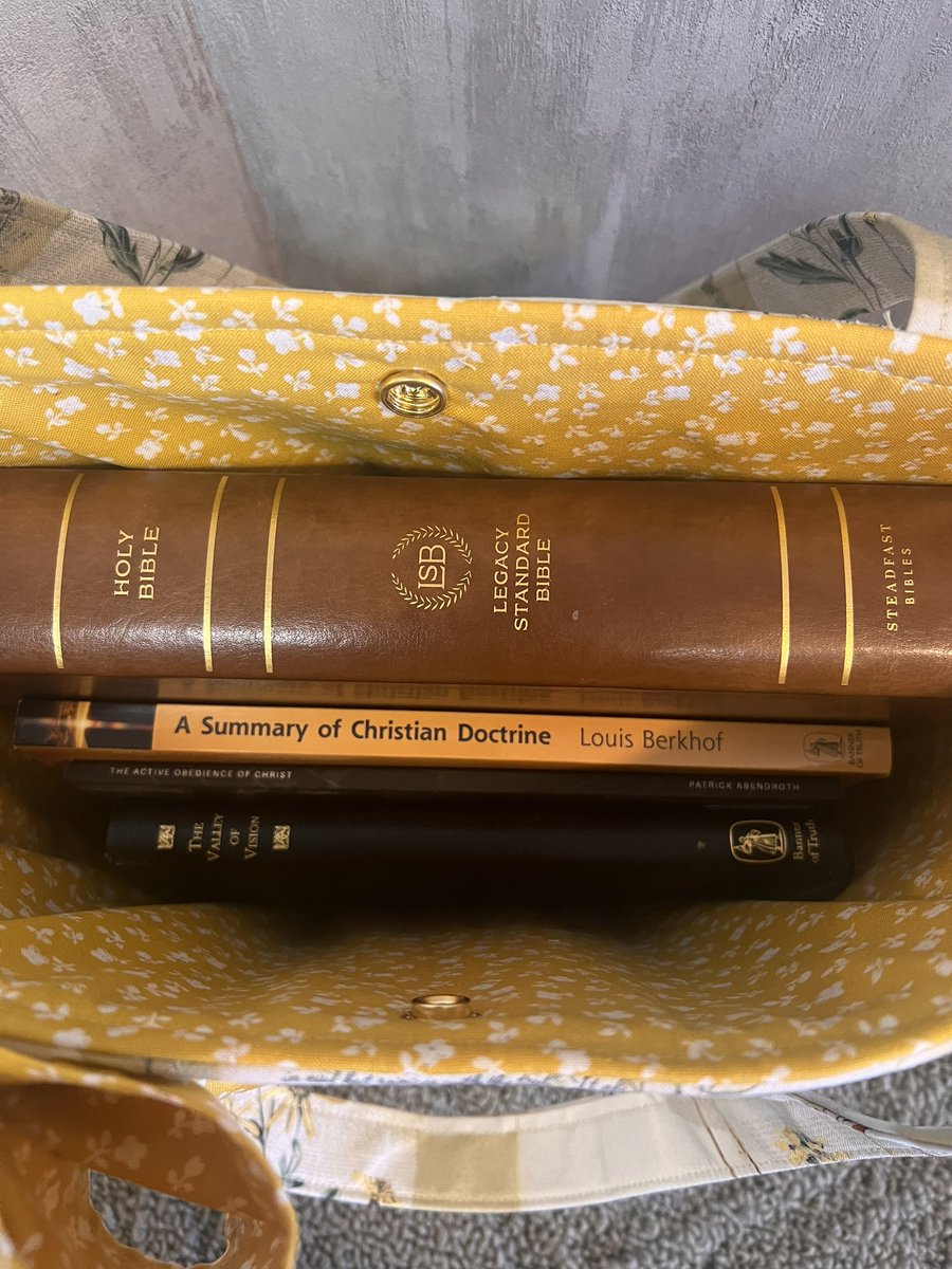 Noash22's tweet photo. People are asking what the bags will fit… well an LSB Bible, Valley of Vision, Active Obedience of Christ and A Summary of Christian Doctrine seem to fit nicely 🤭🤭🤭 Dm me if interested ❤️ https://t.co/pCDOv6WqHa