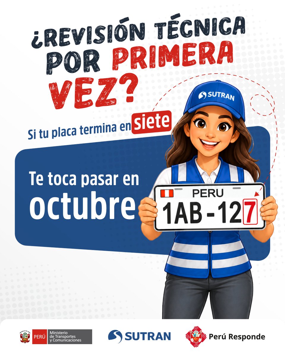 sutranperu's tweet photo. ¡Atención, conductor!  👍 🚍 🚘  Si pasarás por primera vez tu inspección técnica vehicular en el mes de octubre, acude a los centros autorizados por el Ministerio de Transportes y Comunicaciones.

🤳 Ubica tu CITV autorizado aquí: 👉 https://t.co/xz1eSK8M5D https://t.co/VmkK2eem4t