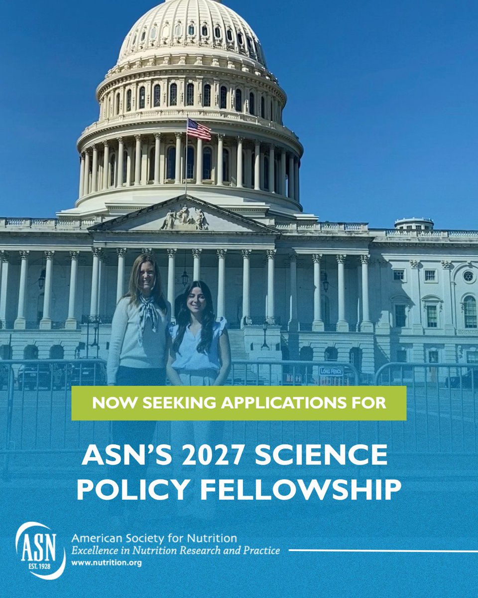 nutritionorg's tweet photo. Now seeking applications for ASN’s 2027 Science Policy Fellowship! Gain an enhanced perspective on public policy issues related to nutrition and build skills to become a well-informed advocate for nutrition research and policy.

Apply by Dec. 18: https://t.co/YOsXff5V48 https://t.co/dPFwwm4Lmi