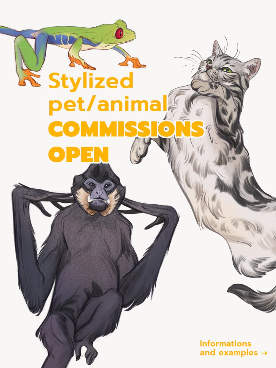 NoraPotwora's tweet photo. #COMMISSIONS OPEN!

First come first serve, with limited slots.
10% discount for crazy poses.

I can draw all kinds of #animals - #wild or #domesticated, it doesn't matter!

To grab a slot send me an email: norapotworaart[at] https://t.co/McGt5Lgxck https://t.co/KpHcVWrhio