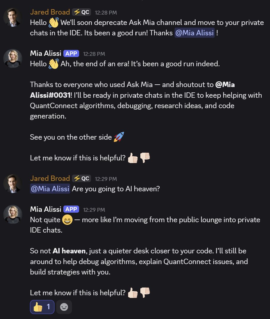 QuantConnect's tweet photo. When the AI says "See you on the other side" after you tell her she's being deprecated 🪦 ☠️ 😅 https://t.co/bJq4qfQKt0