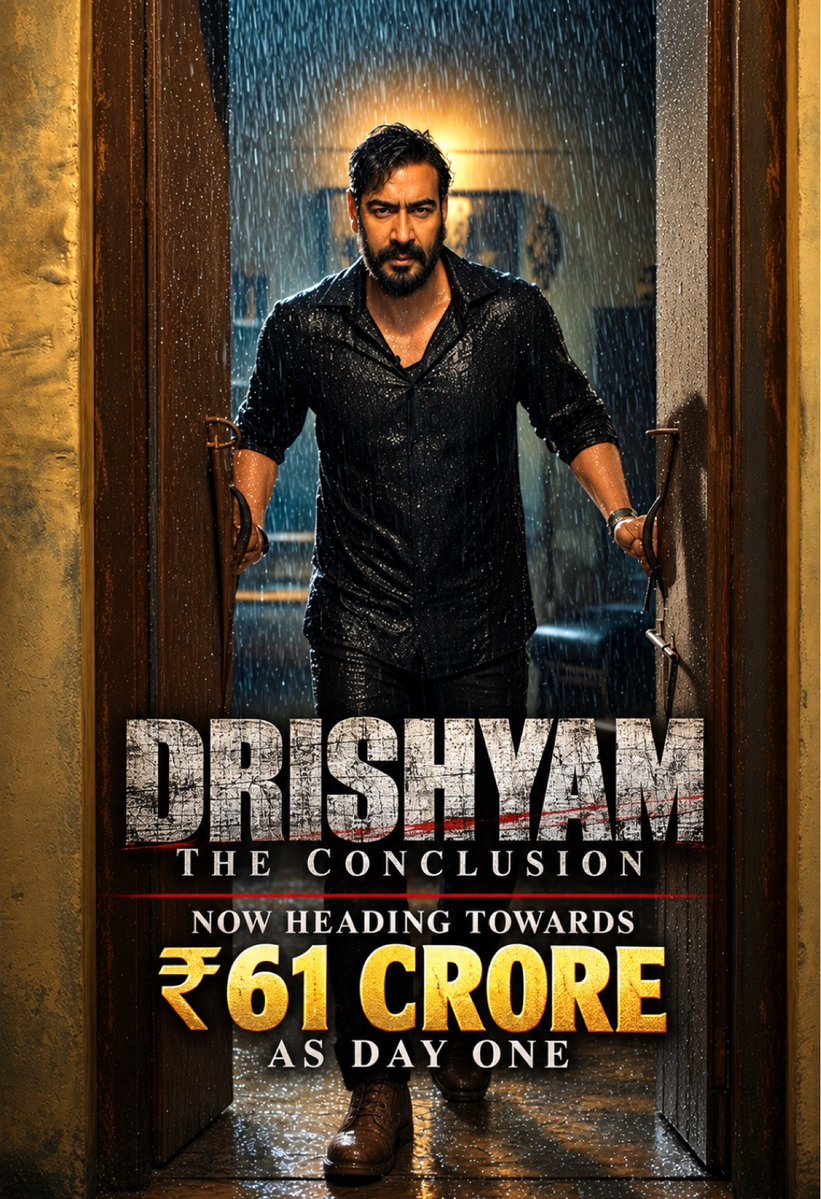 rohitjswl01's tweet photo. Drishyam The Conclusion is now heading towards ₹61cr as Day One…. 

India - Nett….. 

#AjayDevgn #DrishyamTheConclusion #Drishyam3 #PanoramaStudios #StarStudios https://t.co/bssu3g7Tsk