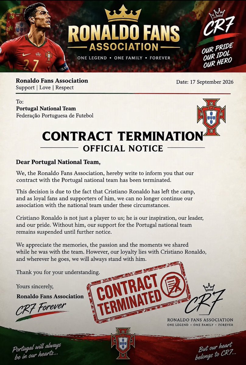 Johnshaw_042's tweet photo. We the Cristiano Ronaldo fans our contract with Portugal national team is over
@Cristiano 
@ManUtd 
@realmadrid 
Thank you for everything Our Goat 🐐 https://t.co/kfb0Ud9nDf