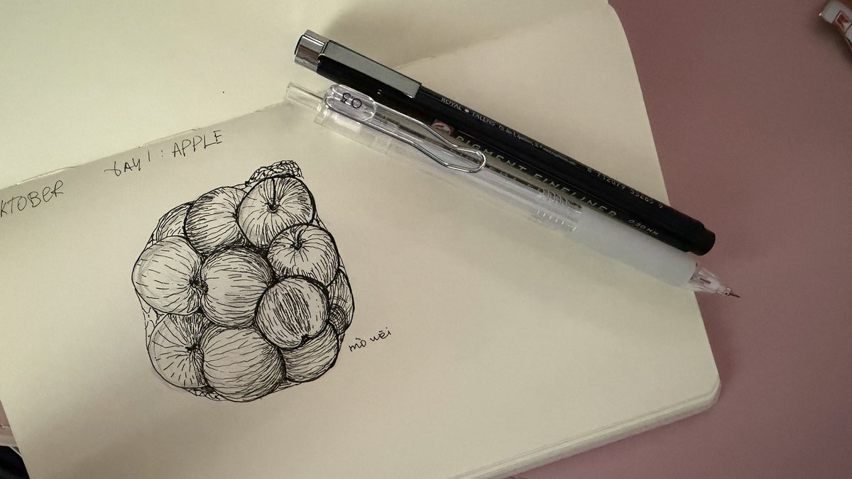 _mowei's tweet photo. Inktober 2026. DAY 1: Apple

#inktober #inktober2026 https://t.co/LWJ1BRyUnn