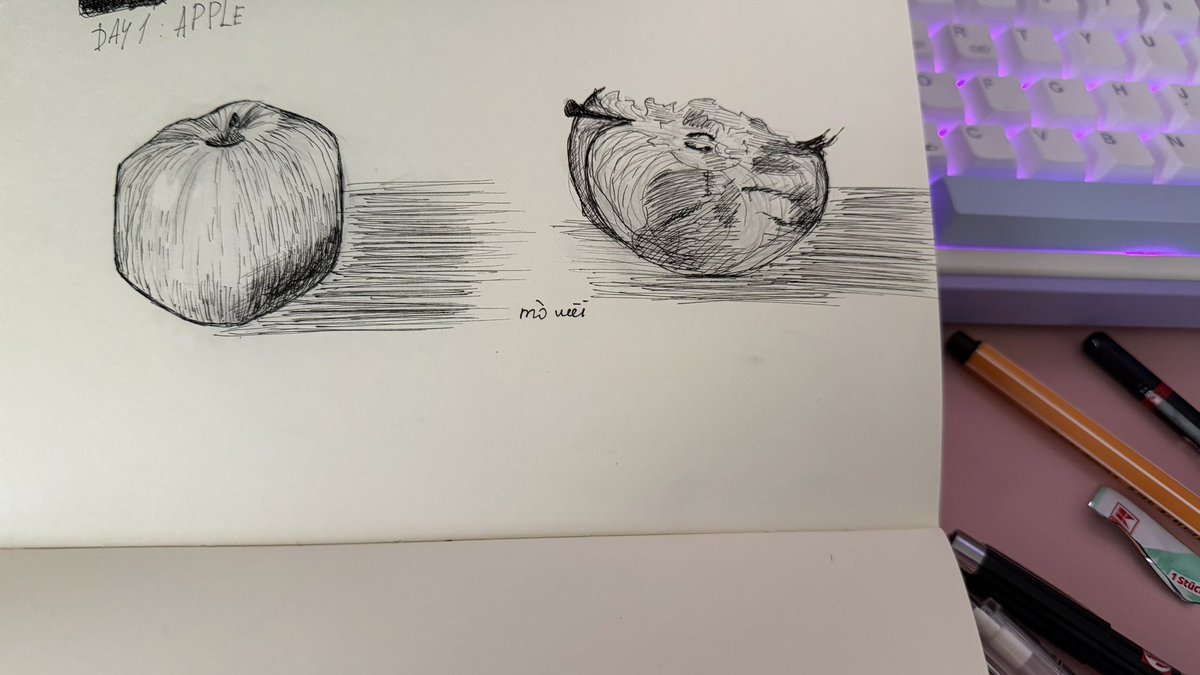 _mowei's tweet photo. Inktober 2026. DAY 1: Apple

#inktober #inktober2026 https://t.co/LWJ1BRyUnn