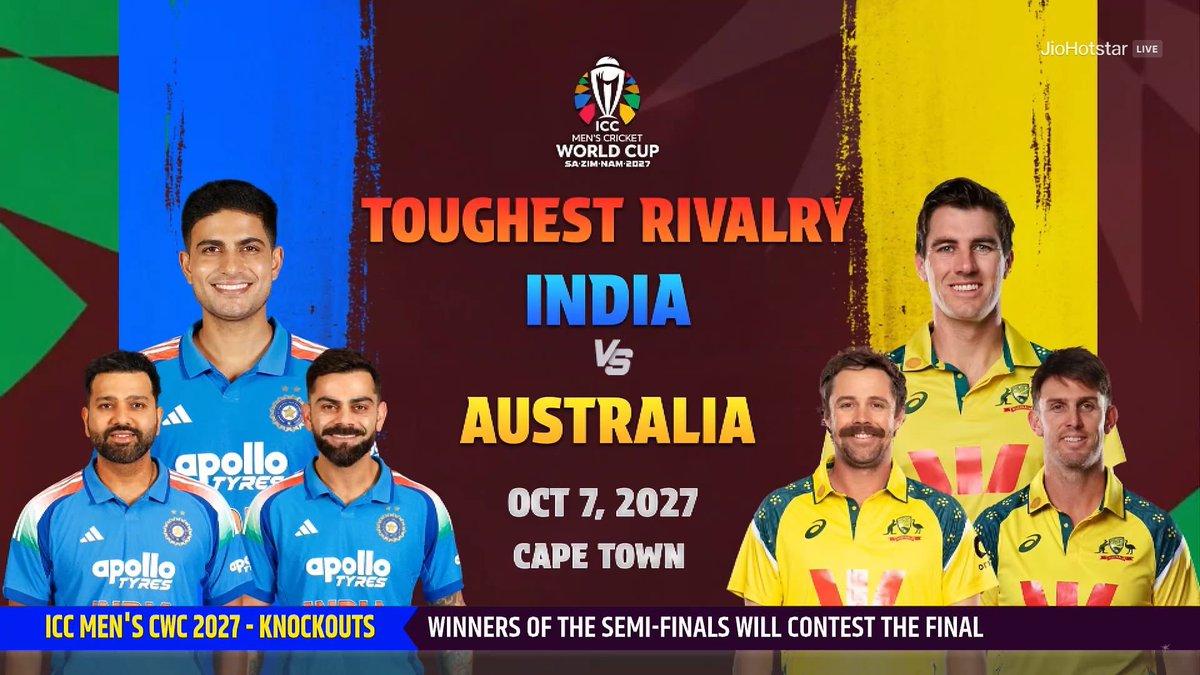 CricCrazyJohns's tweet photo. 🚨 INDIA vs AUSTRALIA - TOUGHEST RIVALRY TO START CWC 2027 🥶 https://t.co/bTDQIRufAP