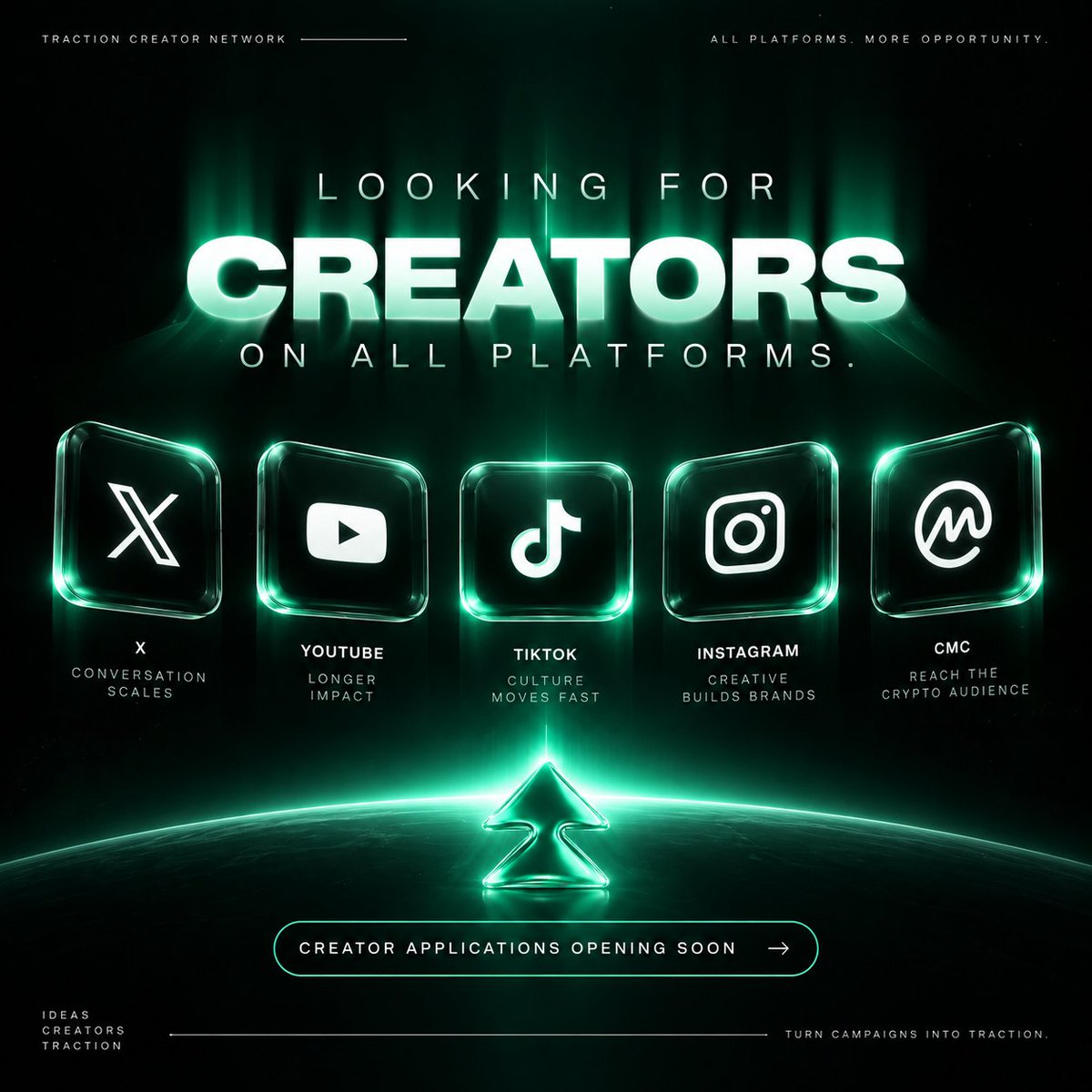 traction_xyz's tweet photo. Good content isn’t exclusive to one platform.

Neither are we.

X. YouTube. TikTok. Instagram. CMC.

If you create, we want to see it. https://t.co/rfyjGfLEib