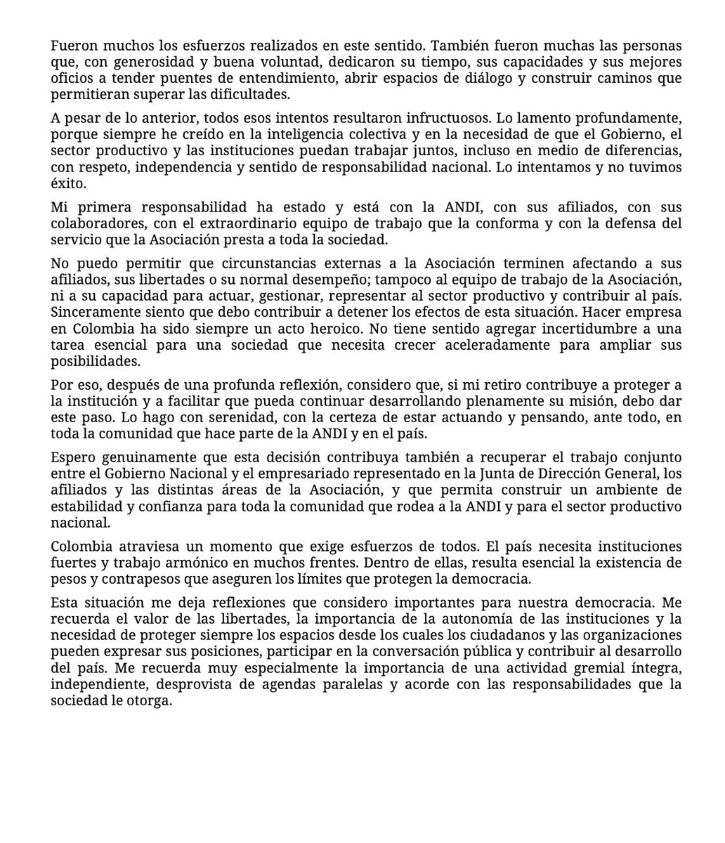 AnaErazoR's tweet photo. Otra cabeza que rueda gracias al dictadorcito @ABDELAESPRIELLA. Bruce Mac Master sale de la @ANDI_Colombia. No soportó la presión y el veto que le impuso Abelardo.

En Colombia salen periodistas, salen dirigentes gremiales y salen funcionarios por la decisión de @ABDELAESPRIELLA de censurar a toda persona que no esté de acuerdo con él.

Estamos ante un gobierno AUTORITARIO, y eso hay que decirlo con todas las letras.

Hicieron campaña diciendo que el progresismo y @petrogustavo se tomarían el poder, y terminamos con un presidente como @ABDELAESPRIELLA, que en menos de dos meses tiene intimidado a todo aquel que no lo aplauda.

Hoy Colombia vive un autoritarismo, y el que no lo diga es cómplice de esto.