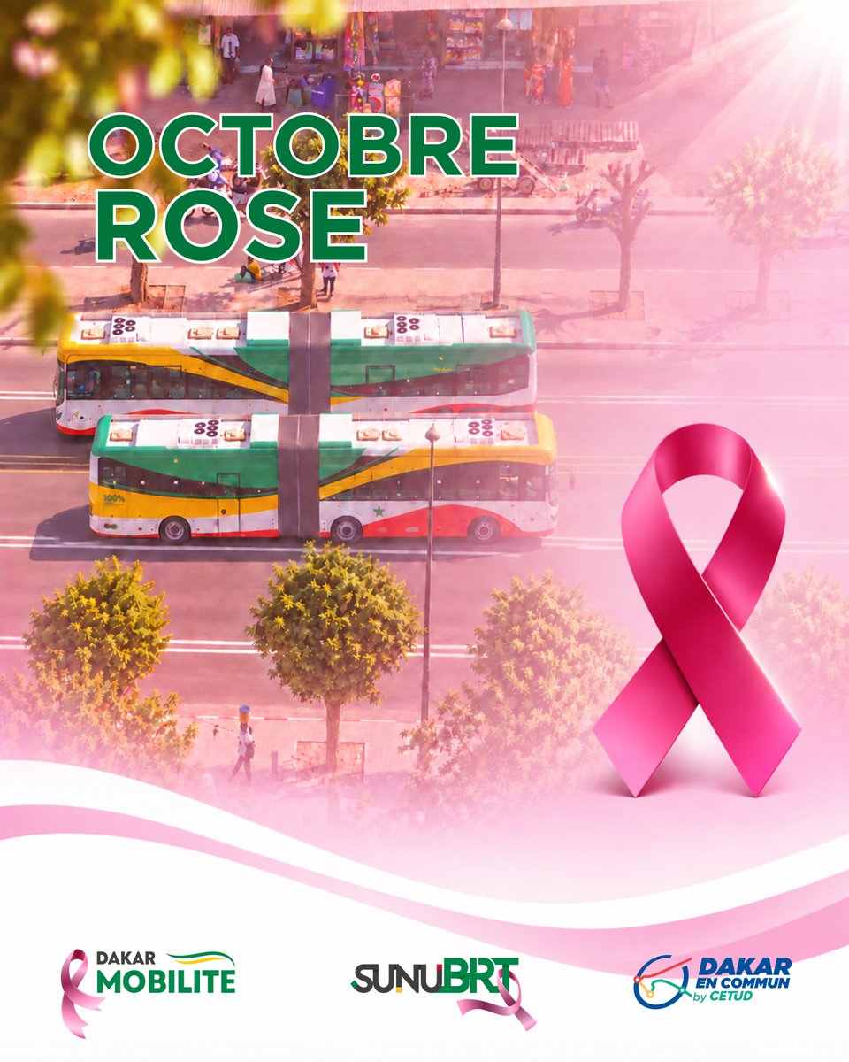 Sunubrtofficiel's tweet photo. Chaque jour, Dakar Mobilité vous accompagne dans vos déplacements 💗
Ce mois-ci, nous vous invitons à faire un trajet essentiel : celui du dépistage du cancer du sein. Détecté tôt, il se soigne mieux.
Mesdames, prenez ce temps pour vous.
#OctobreRose #DakarMobilite #SunuBRT https://t.co/2R1mfIQH1G