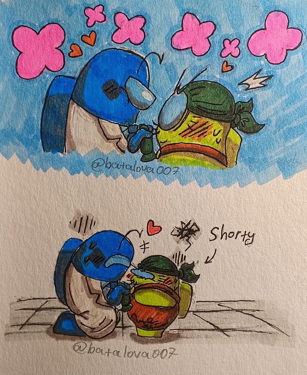 batalova007's tweet photo. I decided to redraw one of my college doodles in my sketchbook :D
It’s pretty sweet when your partner tries to be on "equal" with you ^^
 #amongusshow #blime #amongus https://t.co/rH72wM47Ya