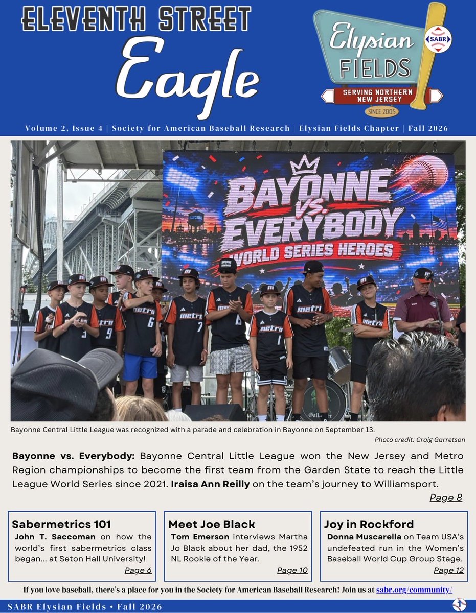 SABRElysian's tweet photo. Our Fall newsletter is out!

Read about Bayonne's journey to the Little League World Series, how sabermetrics became a course at @SetonHall, Bloomingdale’s pro team, 1952 National League ROY Joe Black &amp; more! Plus Women's Baseball World Cup photos.

https://t.co/UWqp3hUmhg https://t.co/QwdJ1lBhlE