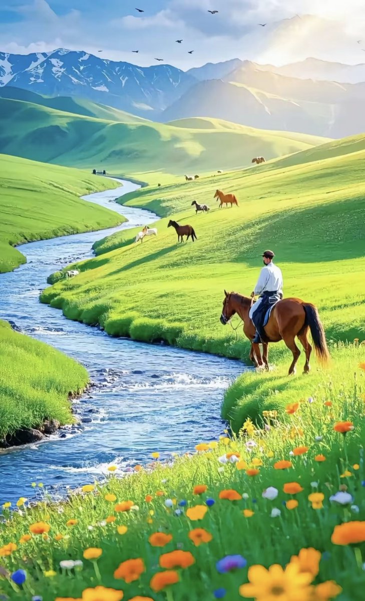 bradb_pulse_63c's tweet photo. Riding a horse near the saddle-shaped rice field, the gurgling waterfall in the distance makes the stuffy summer a bit fresher. https://t.co/xb89C0wemd