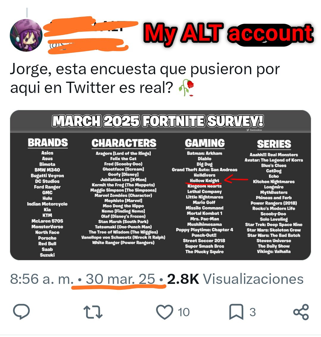 HK_Fortnite's tweet photo. @EpaoNao To give you an idea, I started getting excited about an idea like this back in Fortnite Chapter 6, Season 2, it’s been over a year. It wasn't until June, when the second survey came out, that I decided to create this account 🗿 https://t.co/6PpN62bq8q
