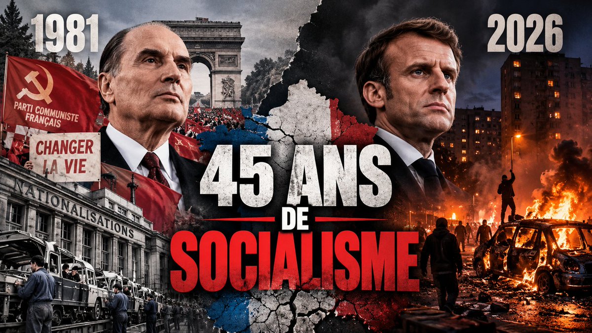 brivael's tweet photo. Tout a commencé en mai 1981, et on paie encore la facture.

En 1981, Mitterrand arrive au pouvoir avec un programme commun signé avec le Parti communiste. La France de 1981 est l'une des dernières démocraties occidentales à croire qu'on peut décréter la prospérité. Nationalisations massives des banques et de l'industrie. Retraite à 60 ans. Embauches publiques. Hausse du SMIC par décret. Pendant ce temps, Thatcher et Reagan prennent exactement le chemin inverse.

Résultat : en deux ans, trois dévaluations du franc, fuite des capitaux, inflation, chômage qui explose. En 1983, c'est le tournant de la rigueur. Le socialisme a échoué dans les faits. Mais la gauche ne renonce pas à son logiciel. Elle renonce seulement à le dire. Elle garde la structure : l'État partout, la dépense comme réponse à tout, l'impôt comme morale.

Le budget de la France n'a plus jamais été à l'équilibre depuis 1974. Pas une seule année. Mitterrand a transformé une mauvaise habitude en système.

Ensuite il y a la deuxième compromission, la plus lourde de conséquences : les banlieues.

Dès l'été 1981, les Minguettes brûlent. La réponse de la gauche n'est pas l'exigence, l'ordre et l'intégration par le travail et l'école. C'est la "politique de la ville" : des milliards déversés sur le béton, des associations subventionnées, et une génération entière traitée non pas comme des citoyens dont on attend quelque chose, mais comme des victimes à qui l'on doit tout. En 1984, SOS Racisme naît dans l'orbite du PS. L'antiracisme devient un outil électoral. On ne demande plus aux jeunes de ces quartiers de réussir, on leur explique pourquoi ils ne peuvent pas réussir.

C'est la culture de l'excuse. Le pire mépris qui soit : ne rien exiger de quelqu'un. L'école renonce à transmettre, l'État renonce à faire respecter la loi, et on fabrique des territoires entiers où la République n'est plus qu'une caisse de prestations. Ceux qui en paient le prix sont d'abord les habitants de ces quartiers qui voulaient s'en sortir et à qui l'on a retiré l'échelle.

Puis vient Chirac. On aurait pu croire à l'alternance. En réalité, Chirac a été le gestionnaire du modèle mitterrandien. Il privatise un peu en 1986, puis il gouverne en radical-socialiste : la "fracture sociale", l'immobilisme élevé au rang d'art. Il cohabite avec Jospin, qui impose les 35 heures, et il ne revient jamais dessus. En 2005, les banlieues s'embrasent pendant trois semaines. Vingt-quatre ans de politique de la ville, et le constat est là.

Sarkozy promet la rupture. Il parle de travail, de mérite, d'autorité. C'est le bon diagnostic. Mais la rupture n'a jamais eu lieu. La crise de 2008 sert d'excuse, la dette prend des centaines de milliards, et le mammouth reste intact. Le discours était libéral, la pratique est restée colbertiste.

Hollande, c'est le retour assumé : "mon ennemi, c'est la finance", la taxe à 75 %, le matraquage fiscal qui fait fuir les entrepreneurs, et le pays qui découvre qu'on peut être taxé comme en Scandinavie avec des services publics qui se dégradent.

Macron arrive en promettant de libérer les énergies. Quelques réformes réelles, oui. Mais au final, le "quoi qu'il en coûte", une dette qui dépasse les 3 300 milliards d'euros, une dépense publique autour de 57 % du PIB, l'une des plus élevées du monde développé. Le premier président issu de la banque a présidé l'une des plus fortes hausses de dette de notre histoire.

Quatre présidents. Gauche, droite, "en même temps". Une seule constante : le logiciel de 1981 n'a jamais été désinstallé.

Voilà ce qu'il faut comprendre : aujourd'hui, on paie quarante-cinq ans de socialisme, même quand il ne portait pas son nom.

Et le plus terrible, c'est que tout cela était prévisible. N'importe qui d'intellectuellement honnête et un minimum éclairé en économie pouvait le voir venir. Bastiat l'avait écrit au XIXe siècle. Hayek l'avait démontré. Raymond Aron et Jean-François Revel le répétaient en France pendant que l'intelligentsia les traitait de réactionnaires. Quand on dépense ce qu'on ne produit pas, quand on punit ceux qui créent et qu'on récompense la dépendance, le déclin n'est pas un accident. C'est une équation.

Ce n'est pas une suite d'erreurs. C'est un système.

La gauche a toujours voulu fabriquer un homme nouveau. Elle ne fait pas confiance à l'individu, elle veut le rééduquer. Elle ne supporte pas l'exception, elle veut l'égaliser. Elle se méfie du mérite parce que le mérite crée des différences. Elle préfère gérer des foules que libérer des personnes. Et pour gérer des foules, il faut toujours plus de règles, plus d'impôts, plus de contrôle.

Au fond, il n'existe que deux systèmes.

Le premier repose sur le contrôle et la coercition. L'État décide, planifie, redistribue, surveille. Il promet la sécurité et il produit la stagnation.

Le second repose sur la liberté et l'ordre. Liberté d'entreprendre, de créer, de réussir, de garder le fruit de son travail. Et l'ordre, parce qu'il n'y a pas de liberté sans loi respectée, sans frontières, sans école qui transmet, sans État qui protège au lieu d'administrer.

La France a choisi le premier pendant quarante-cinq ans. La facture arrive. Et je suis convaincu que nous allons revenir au second, pas par idéologie, mais parce que les chiffres ne laisseront bientôt plus d'autre choix.

La question n'est pas de savoir si ce retour aura lieu. C'est de savoir si on le fera par choix, ou par effondrement.