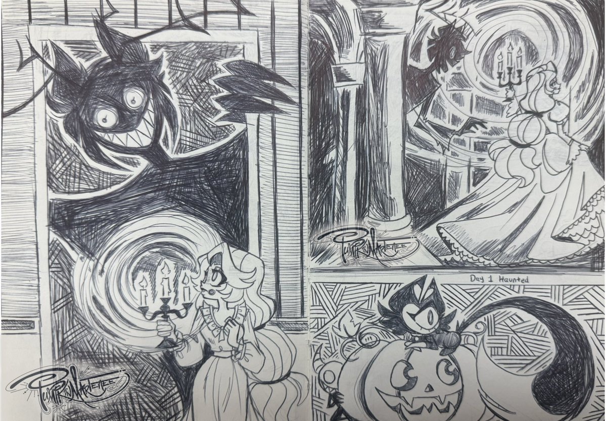 pumpkinmartenee's tweet photo. I also couldn’t settle on just one idea so I ended up making 3 #IMPtober pictures for day one🎃  #charlastor #chalastor #radiobelle #alacha #charliexalastor #alastorxcharlie https://t.co/GYq82xXJk4