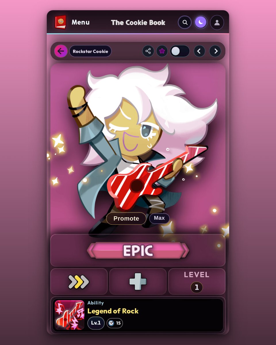 The_Cookie_Book's tweet photo. 🎸 Cookie of the Day: Rockstar Cookie

Healing, but make it loud. His anthem heals the team and grants Curse Protection, and when he falls, he returns for an Encore 🤘

His bandmate's up tomorrow.
https://t.co/PdoYD1ta8u

#CRK https://t.co/OyPp9PUppV