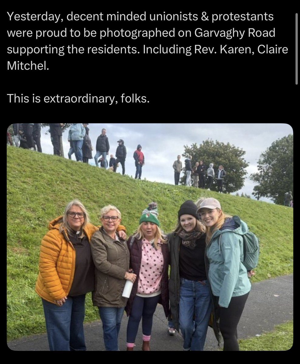 irishNFLfan's tweet photo. @TommyJohnsgkam @Diarmuid_9 @thejournal_ie Only one group of hateful people caused this. The rest of us are doing what’s right. There’s unionists joining us from all over to show support, I have Protestant friends &amp; my mates are married to Protestants. We won’t allow bigotry &amp; supremacy. If you don’t like it, no baw 🫱🏻‍🫲🏼 https://t.co/NzsybdkXmS