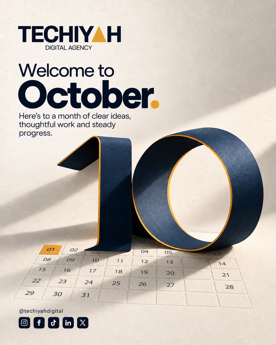 techiyahdigital's tweet photo. Hello, October.

A new month brings another chance to begin again, make room for better ideas and keep moving at your own pace.

Whatever you are building, working through or hoping to begin, may October be good to you.

#techiyah #branding #AIAutomations #FYP #WebDesign https://t.co/rvChSMnzsK