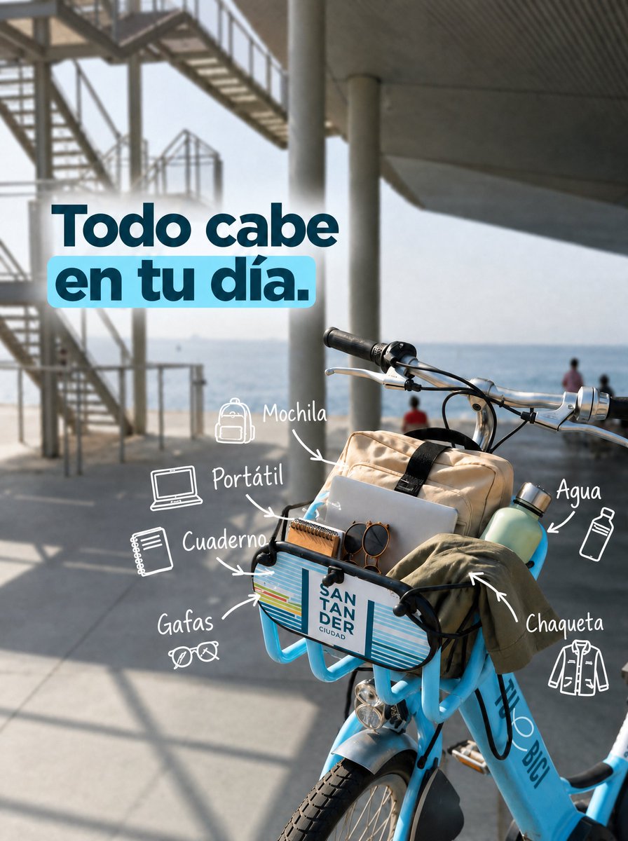 TUeBICISDR's tweet photo. 🚴 De clase al trabajo, del trabajo a tomar algo y, entre medias, ese recado imprevisto.

Hay días en los que llevas de todo porque vas a todas partes. Por suerte, en #TUeBICI tienes sitio para todo lo que necesitas 😉.

💙 Tú vives el día. Nosotros te ayudamos a moverte. https://t.co/ZFBk1mElqr