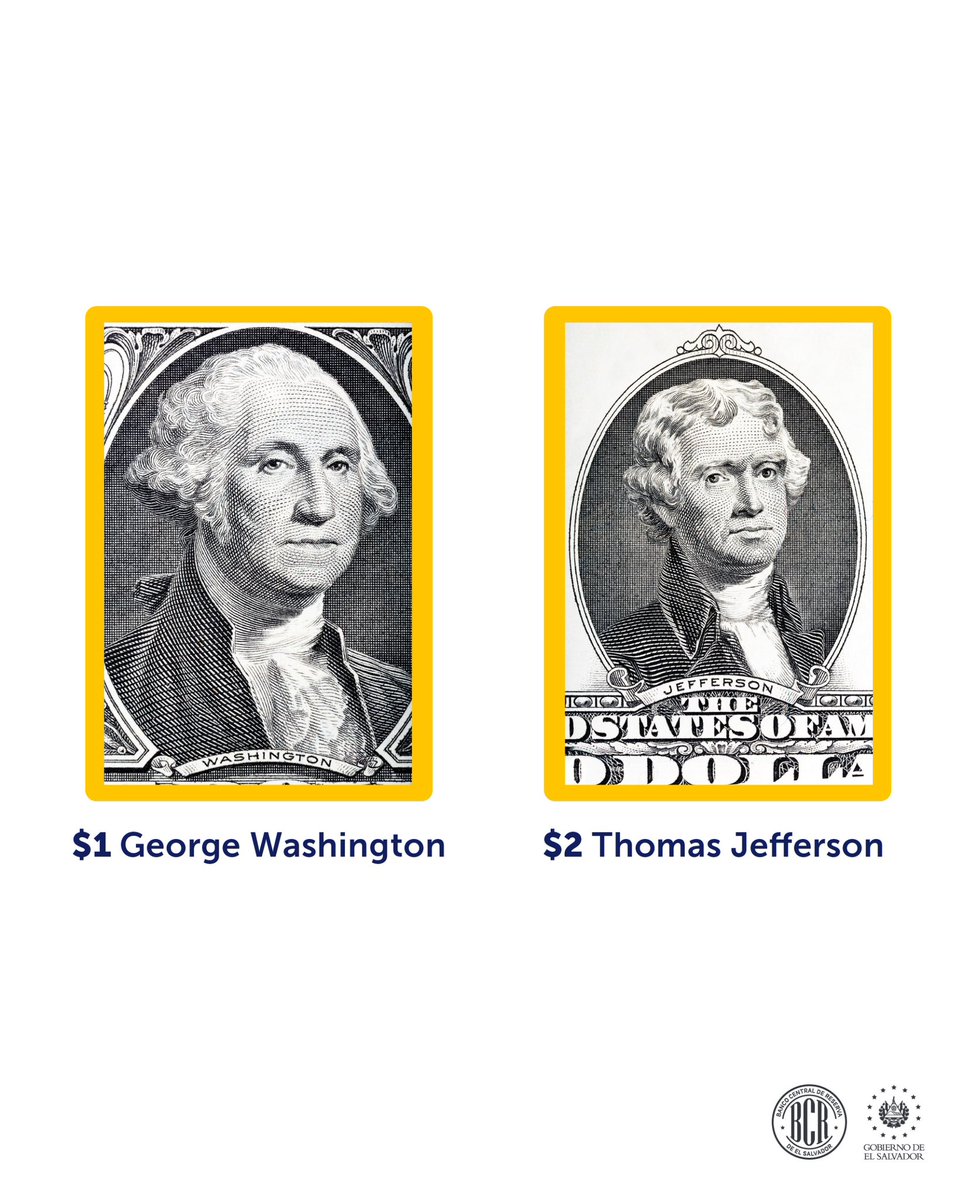 bcr_sv's tweet photo. Los retratos en los billetes representan personajes que marcaron la historia de EE. UU., y ayudan a distinguir cada denominación 💵. Aunque la mayoría corresponde a presidentes, Alexander Hamilton ($10) y Benjamín Franklin ($100) son dos excepciones. https://t.co/518Dog9Jgv