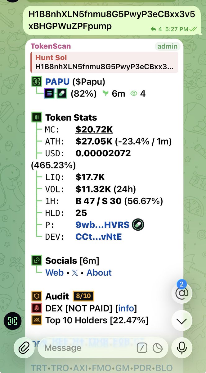 HuntSol11's tweet photo. Entry $PAPU

CA> H1B8nhXLN5fnmu8G5PwyP3eCBxx3v5xBHGPWuZPFpump https://t.co/3hOer8RDxO