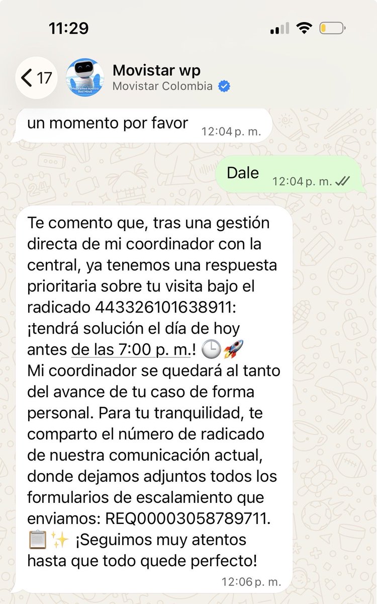 Rcabas's tweet photo. @MovistarCo @sicsuper Esto fue lo que me contestaron ayer después de semana y media, Y sigo sin servicio. https://t.co/y6icjqLSnl