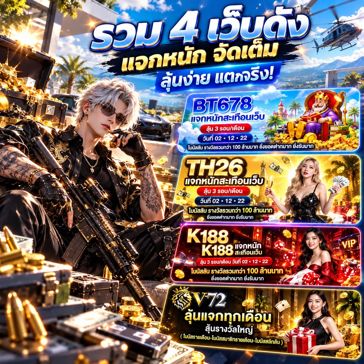 n4ewk4e_0x's tweet photo. 🌐 รวม 4 เว็บดัง | โบนัส BN 2•12•22
⊱━━━━━━ ❖ ━━━━━━⊰
📅 ลุ้นโบนัส–รางวัลใหญ่ทุกเดือน

🎁 BT678 ➜ https://t.co/mQrmwR0fES⁠

🎁 TH26 ➜ https://t.co/dYowkvDU61⁠

🎁 K188 ➜ https://t.co/RpFbAbPnZG⁠

🎁 V72 ➜ https://t.co/BVkvb3zLZK⁠

#BT678 #TH26 #K188 #V72 https://t.co/8l6bErGe4a