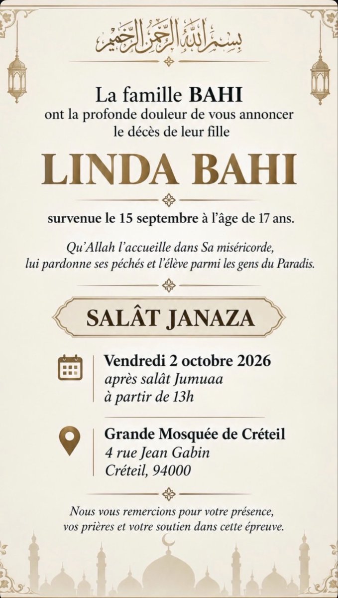 usrrxr3's tweet photo. Salât janaza demain à la mosquée de Créteil, pour une sœur qu’Allah lui fasse miséricorde 🤍 https://t.co/PUhY6TDN3H
