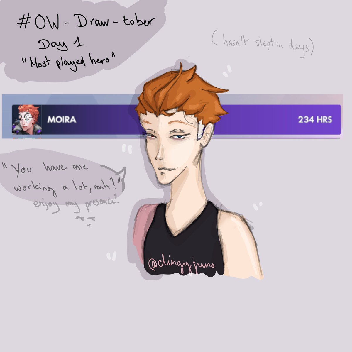 clingyjuno's tweet photo. OW Draw-tober - Day 1
"Most played hero"

Without surprise it's Moira for me... this took me so long to make but I love her so it's okay. XD poor thing gets no rest she has to grind, spam coalescence lets go https://t.co/XMzOUAaNPf