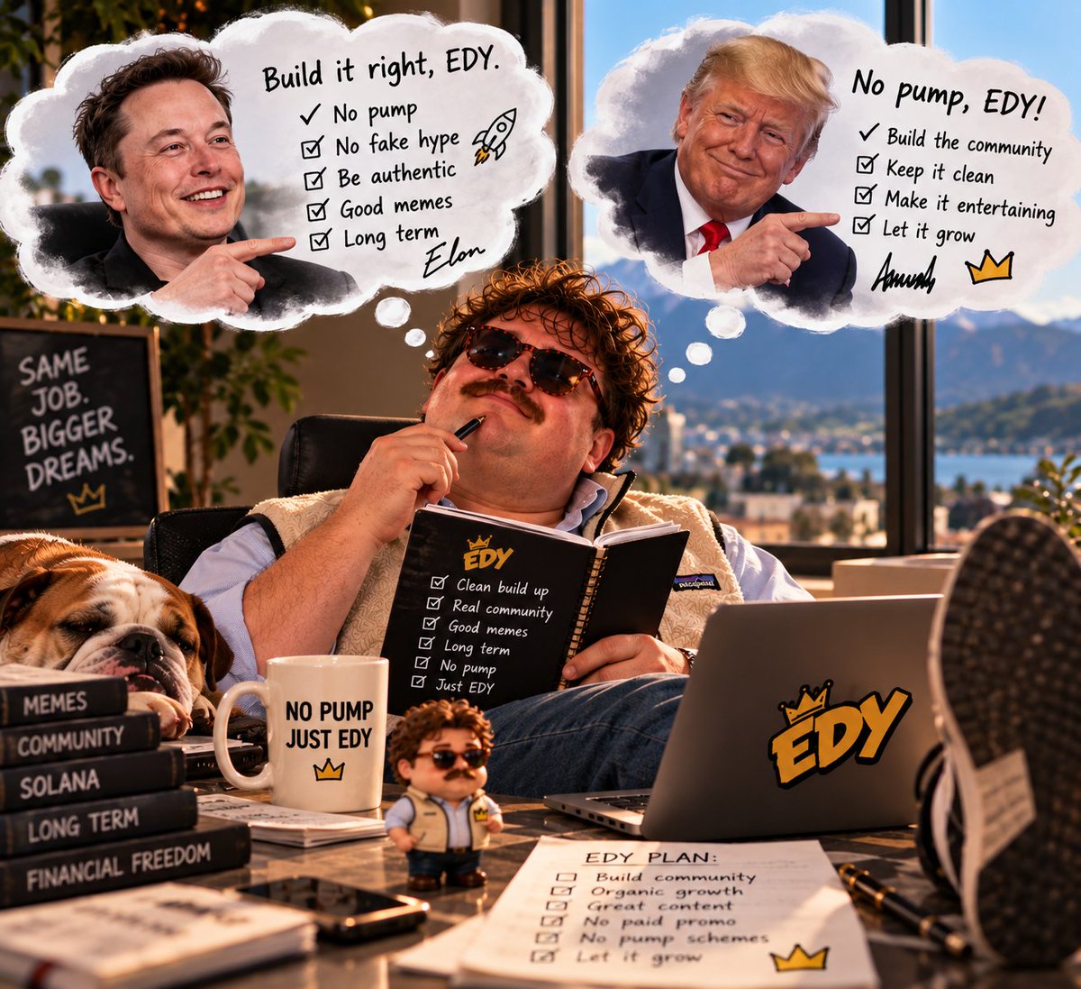 Edyonsol's tweet photo. EDY’s DMs right now:

“Promo?”
“Marketing?”
“We can pump this 🚀”

EDY: No thanks. ☕️

No paid hype. No artificial pumps.
Just dreaming big and building slowly.

Character. Community. Memes.
One day at a time.

No promises. No shortcuts. Just EDY. 🥸

#EDYonSol #CryptoMemes https://t.co/tVTRHJ6lkN