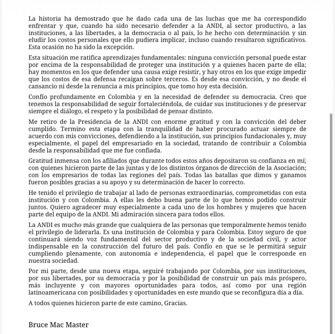 santiagoangelp's tweet photo. #DATO La renuncia de Bruce Mac Master a la ANDI. https://t.co/uuYrag59re