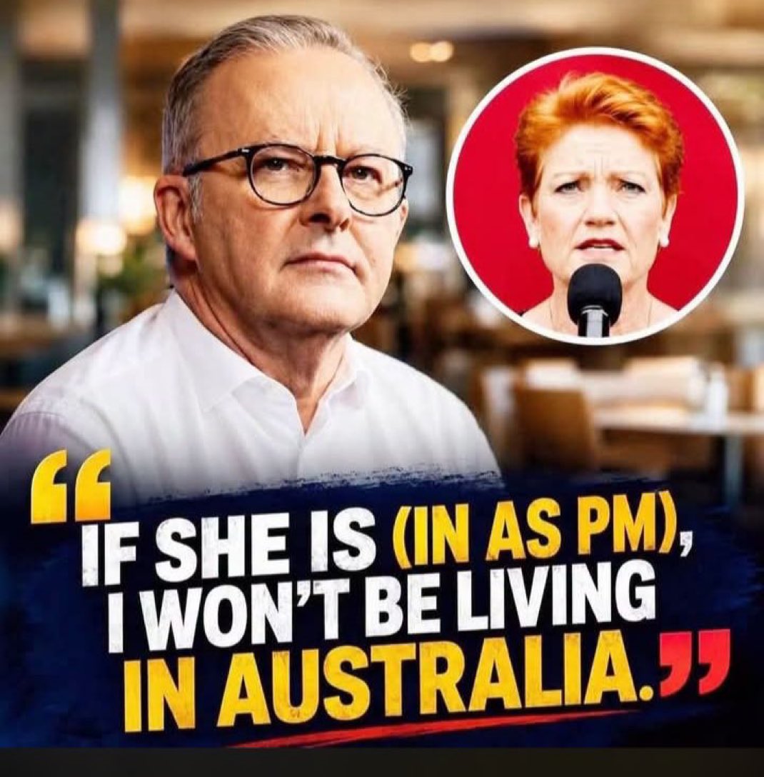 BenjaminBlca's tweet photo. Anthony Albanese Ellery says he won't be living in Australia if Pauline Hanson becomes Prime Minister

So let make it happen.

Fire The Liar. https://t.co/YrqwXgRACA