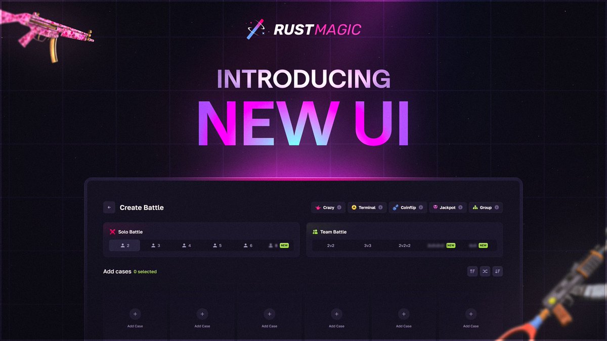 RustMagicCom's tweet photo. RUSTMAGIC 2.0 IS COMING!

First leak: MODERNIZED UI 👀

Same RustMagic you know, completely refreshed look.

🎁$50 to a random RT. https://t.co/5sJGKRs8TE