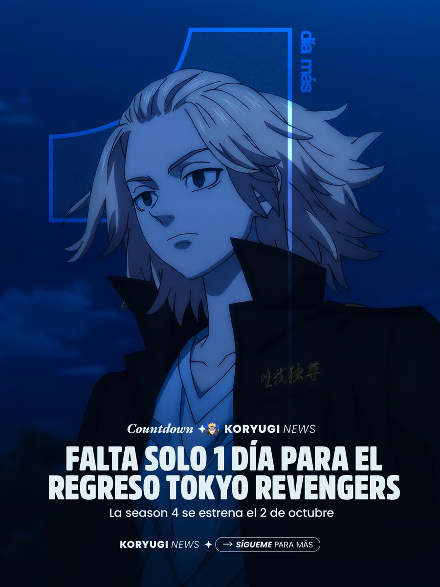 KoryugiTV's tweet photo. La Tokyo Manji regresa mañana.
Tokyo Revengers “War of the Three Titans Arc”
📅Estreno: 2 de octubre de 2026
#mikey #toman https://t.co/YNF7xMYhfo