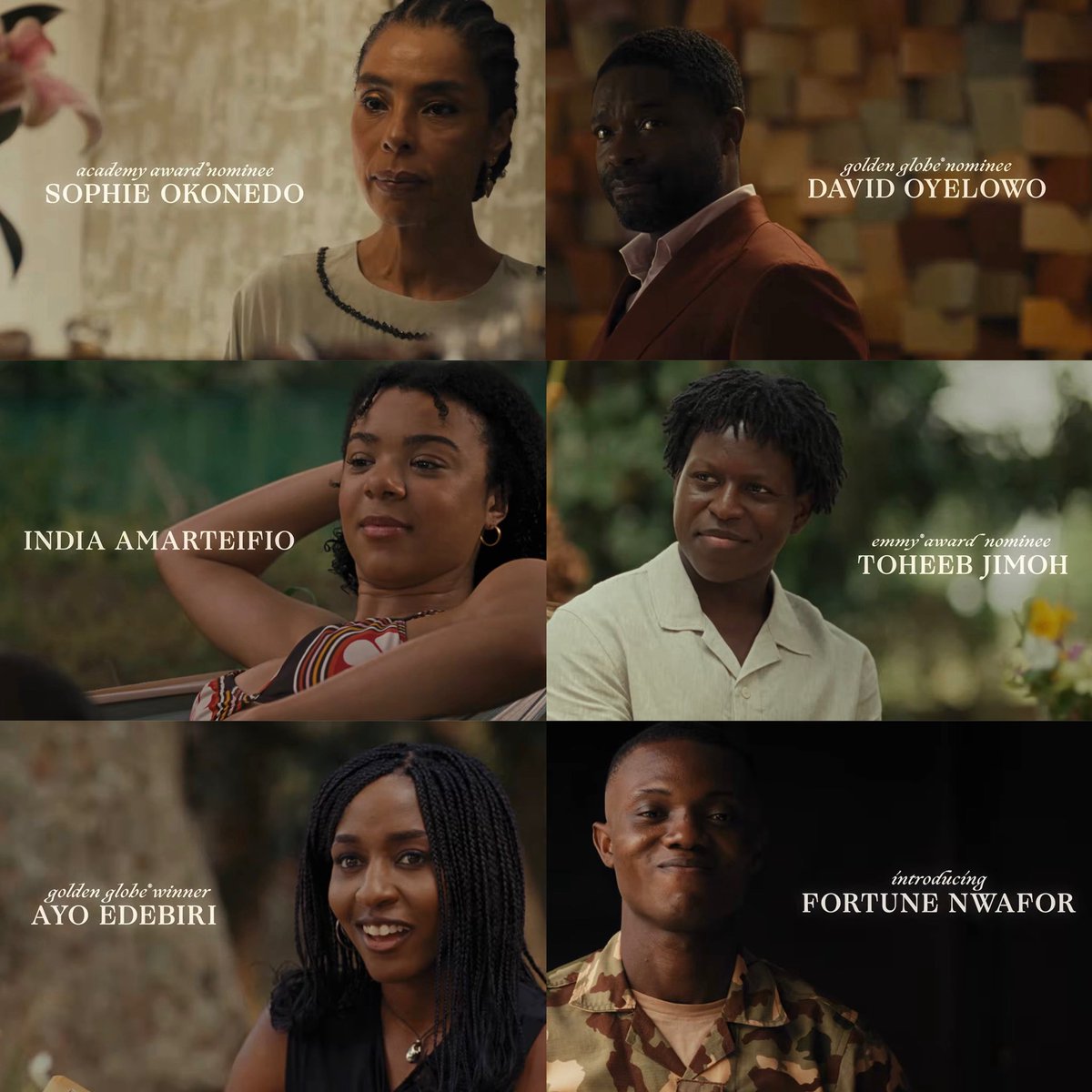 FilmUpdates's tweet photo. The cast of Arie and Chuko Esiri’s ‘CLARISSA’:

• Sophie Okonedo
• David Oyelowo
• India Amarteifio
• Toheeb Jimoh
• Ayo Edebiri
• Fortune Nwafor https://t.co/l0GDJApcBg