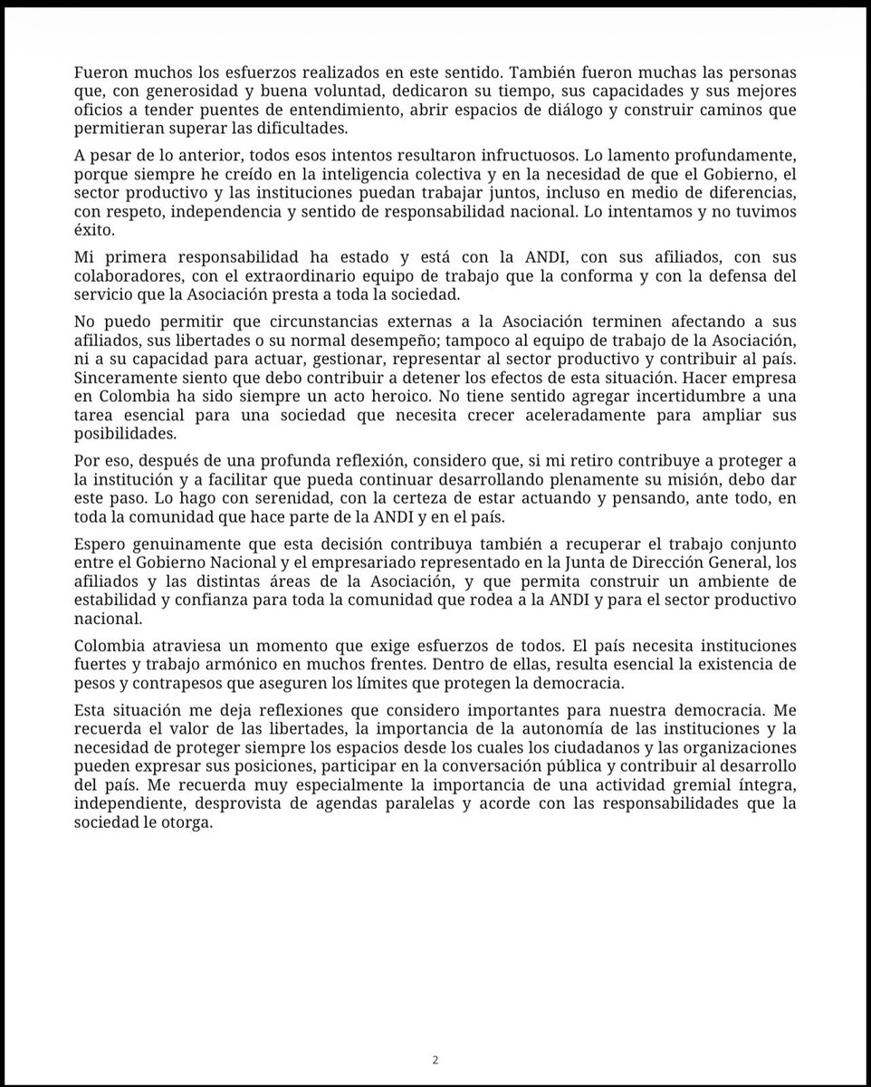 BruceMacMaster's tweet photo. Comparto mi comunicación a la Junta de Dirección General de la ANDI, afiliados, funcionarios y colaboradores de esta gran entidad, y opinión pública en general https://t.co/Bz1uTEJpzg