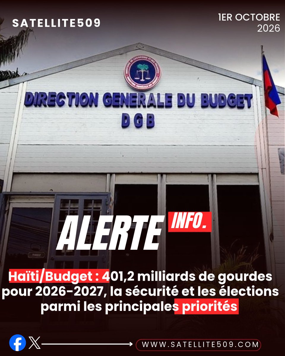 satellite509's tweet photo. Haïti/Budget : 401,2 milliards de gourdes pour 2026-2027, la sécurité et les élections parmi les principales priorités                                                                                                                                                   https://t.co/6umihQQJB2