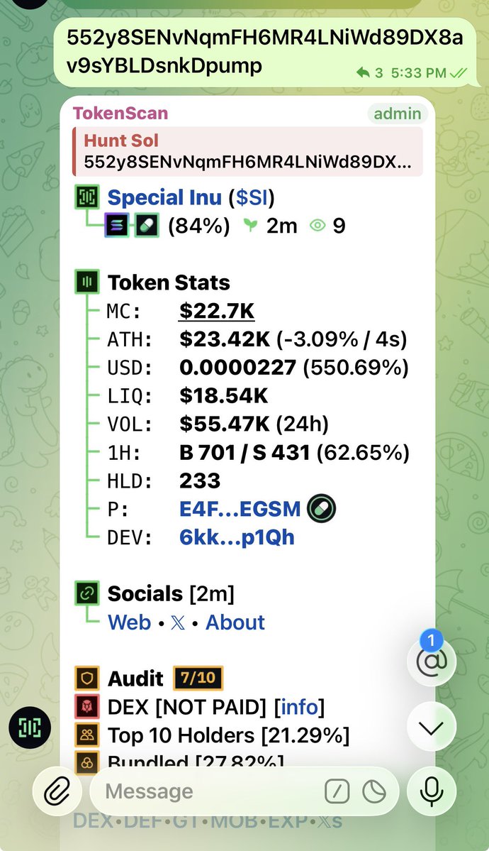 HuntSol11's tweet photo. Entry $SI

CA> 552y8SENvNqmFH6MR4LNiWd89DX8av9sYBLDsnkDpump https://t.co/sVjjJCm7WY