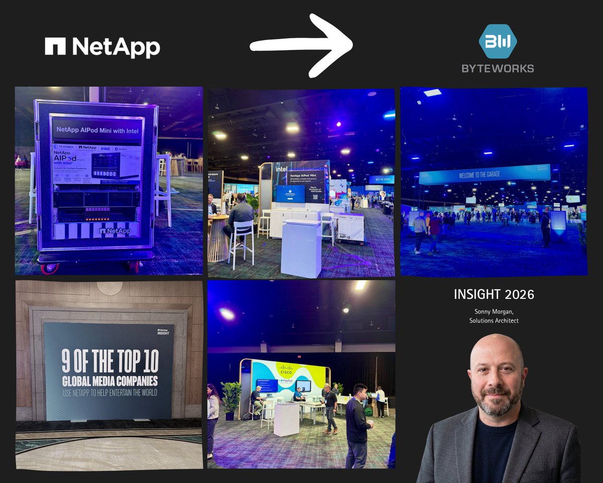 Byteworks's tweet photo. #INSIGHT2026 made one thing clear: enterprise AI is increasingly a data-infrastructure problem

NetApp introduced developments spanning massive-scale AI infrastructure, enterprise data discovery, autonomous operations, and cyber resilience

We're proud to partner with @NetApp https://t.co/Gq359yKphp