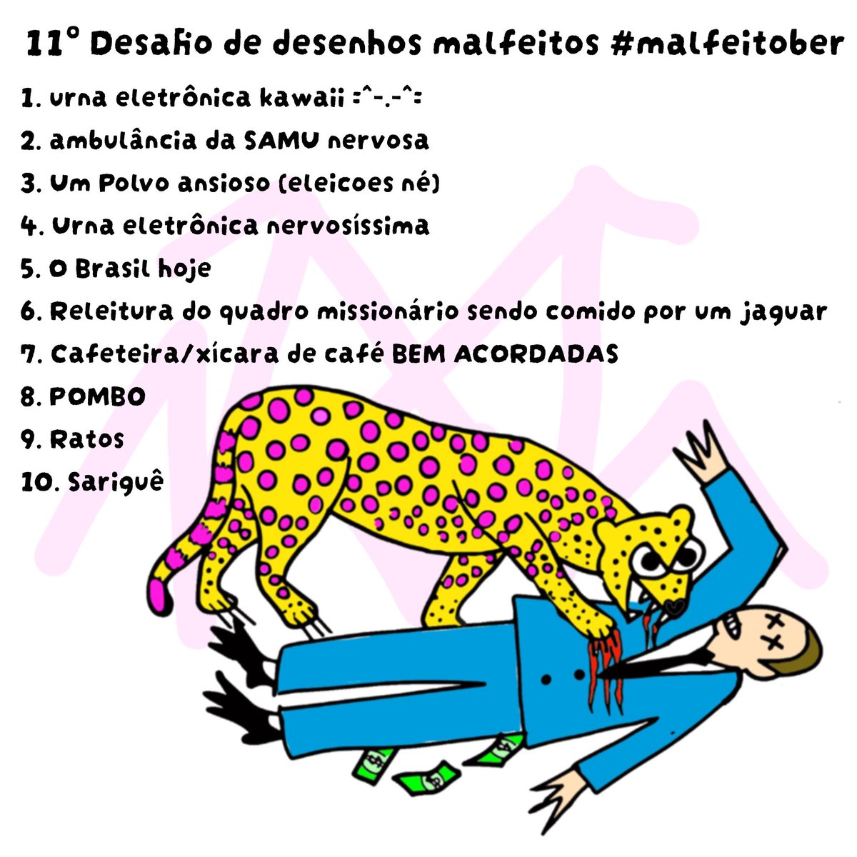 malfeitona's tweet photo. MALFEITOBER 2026 - 11º ano do desafio de desenho malfeito - um tema pra cada dia de outubro. não precisa ficar bonito, só precisa fazer. ESSE você consegue hahaha https://t.co/eC7DDBiGk5