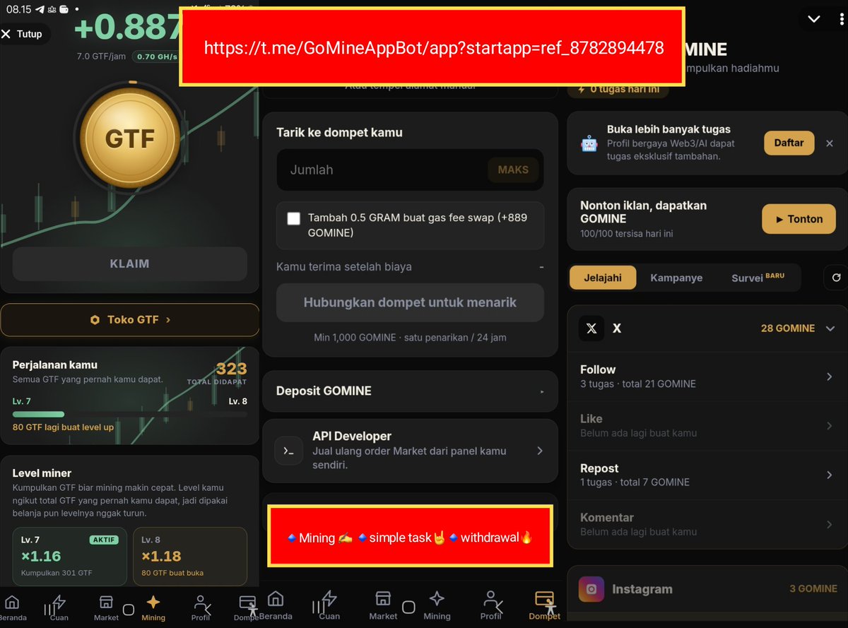 anwarrock733's tweet photo. MINING TELEGRAM FREE ⛏️

- NO DEPOSIT🔥
- LEGIT
- INSTAN WITHDRAW ✅️
- WITHDRAW MINIMAL 1000 MRG 🤘
- MENU ELEGANT

JOIN 👉 https://t.co/0O5ndIievw https://t.co/5jfebiKHOd