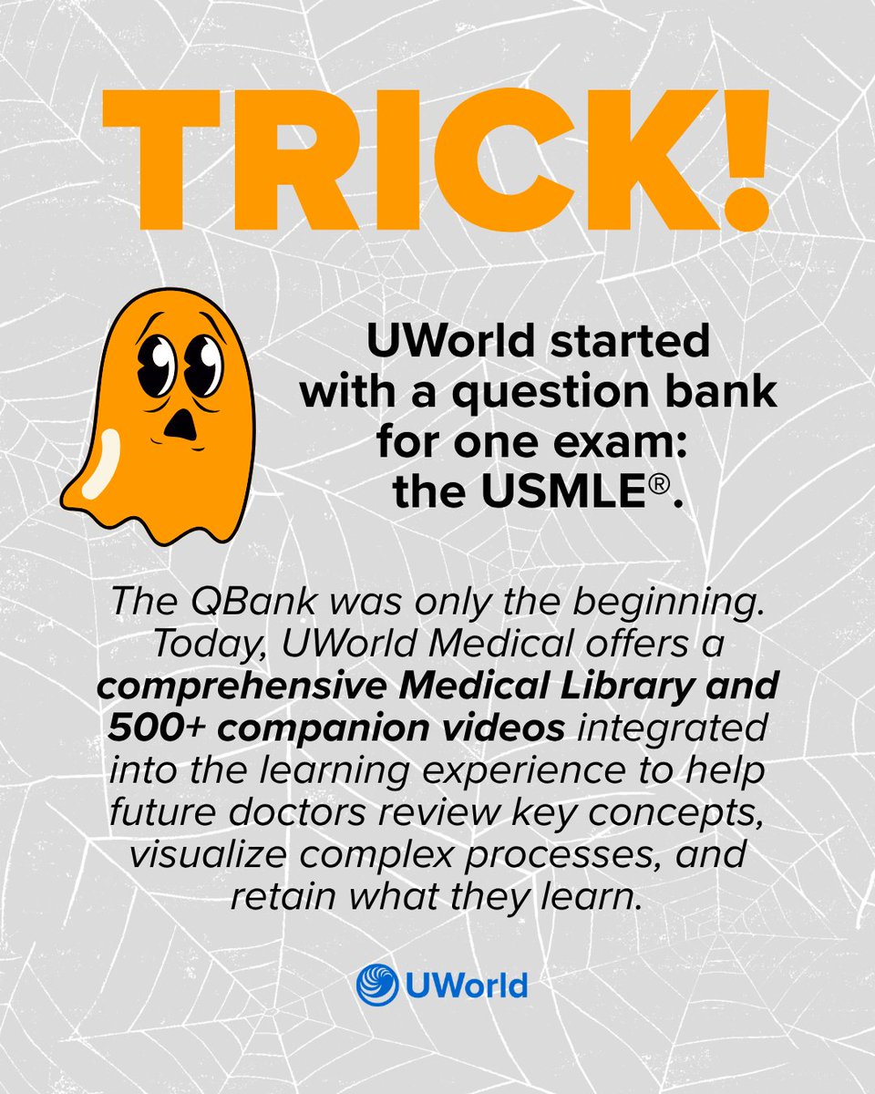 UWorld's tweet photo. Did we get you? 👻 There’s more to UWorld Medical than you might think. 

🎃 Explore the tools built to help future doctors study smarter and see for yourself: https://t.co/vvnGp0jmfC

#USMLE #MedEd #MedStudent #MedSchool https://t.co/wjjZP1FHse