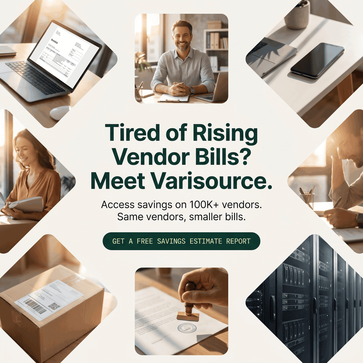 Varisource's tweet photo. Every renewal costs a little more. Every new tool adds up. Sound familiar?

Varisource gives your business access to better pricing on the vendors you already use. Sign up and we'll benchmark your costs, negotiate lower rates, and add cash back.

Get your free savings estimate! https://t.co/3e9rasoHVJ