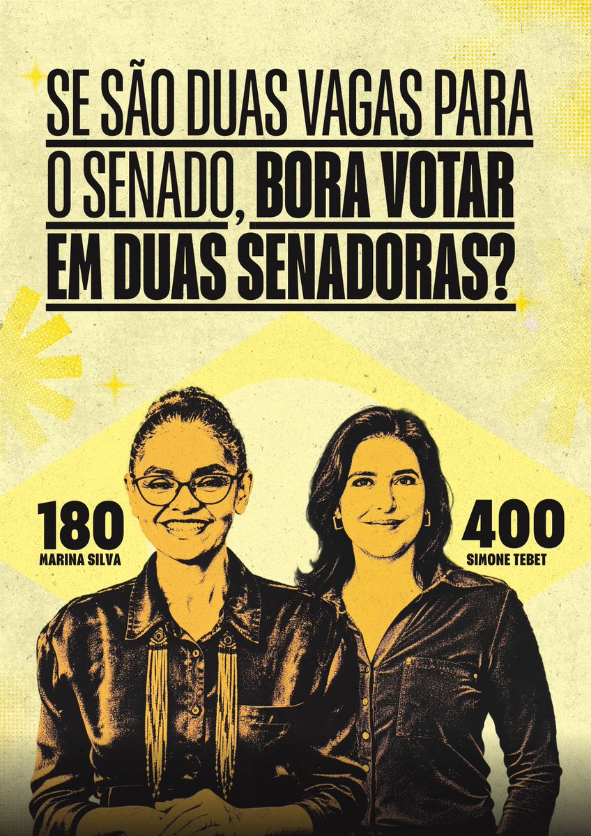 KriskaCarvalho's tweet photo. São Paulo tem a chance de ocupar 2 das 3 cadeiras do Senado com mulheres de coragem, preparo e compromisso real com a nossa gente. 

Bora colocar essa dupla de peso pra defender o nosso estado? ✨

Simone Tebet 400
Marina Silva 180 https://t.co/usOpdbNFT8